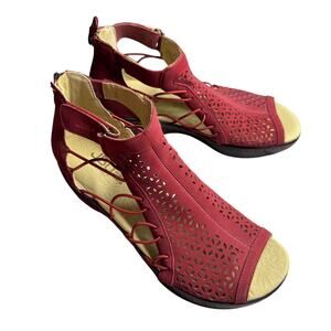 Jambu Womens 8M Red JBU Nelly Encore Wedge Heel Open Toe Shoe